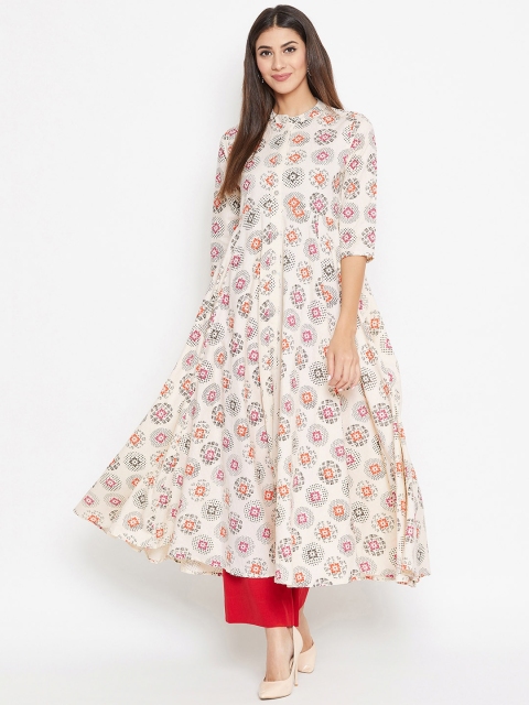 rangeelo rajasthan Women White Printed A-Line Kurta