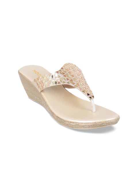 Mochi Women Gold-Toned Textured Sandals