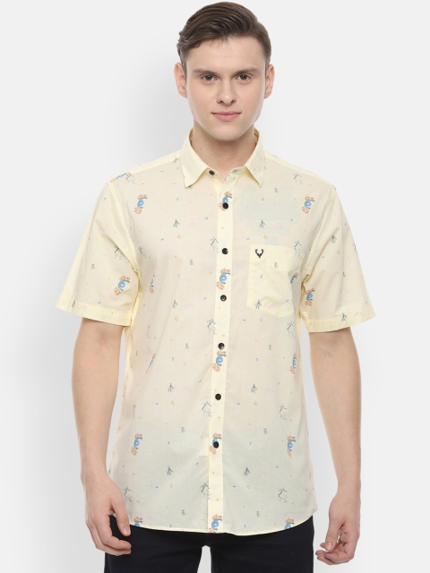 Allen Solly Men Yellow & Blue Slim Fit Printed Casual Shirt