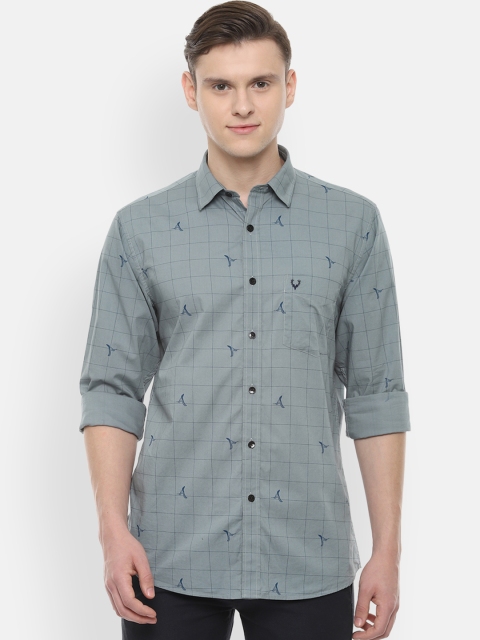 Allen Solly Men Grey & Blue Slim Fit Checked Casual Shirt