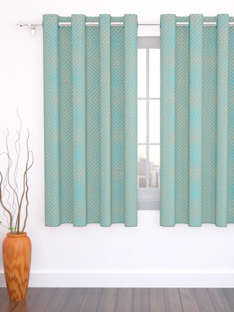 Story@home Turquoise Blue Abstract Printed Single Window Curtains