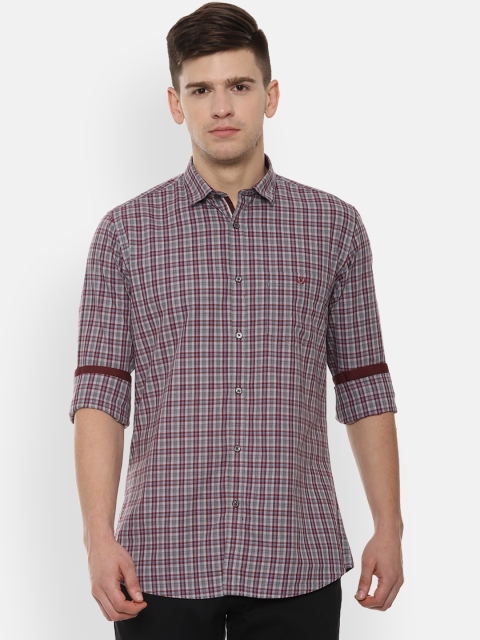 Van Heusen Sport Men Grey & Red Slim Fit Checked Casual Shirt