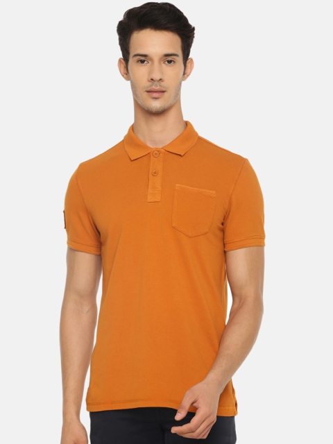 Celio Men Rust Orange Solid Polo Collar T-shirt