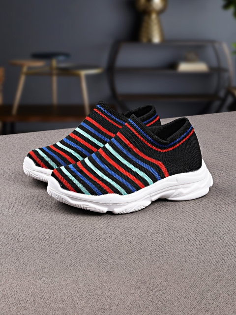 Walktrendy Unisex Black Striped Slip-On Sneakers