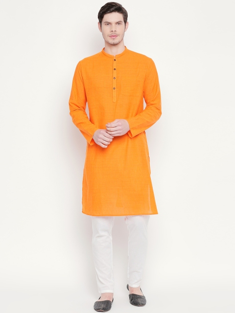 indus route by Pantaloons Men Mustard Woven Design Straight Kurta