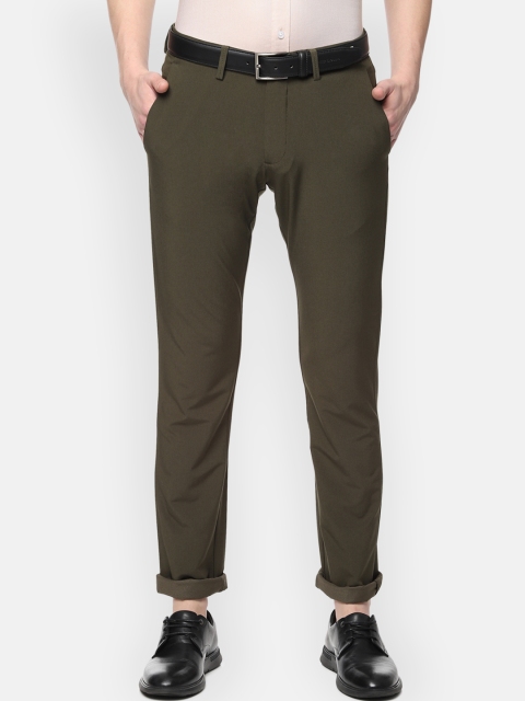Allen Solly Men Olive Green Slim Fit Solid Regular Trousers