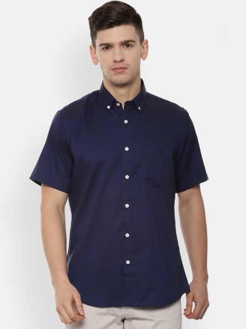 Van Heusen Sport Men Navy Blue Slim Fit Solid Casual Shirt