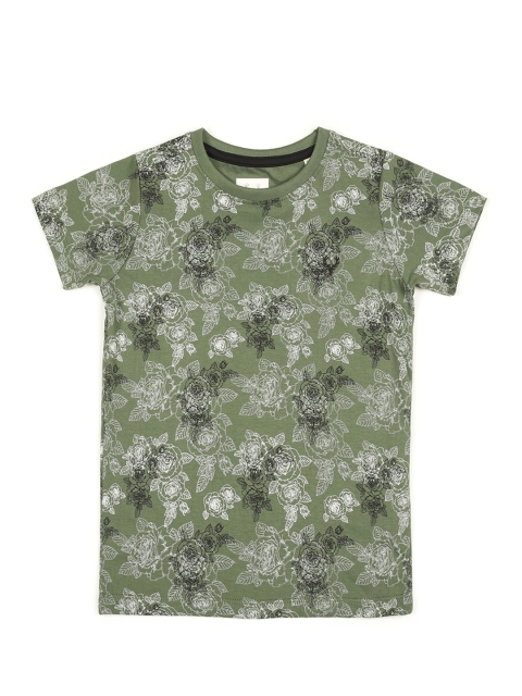 Allen Solly Junior Boys Green Printed Round Neck T-shirt