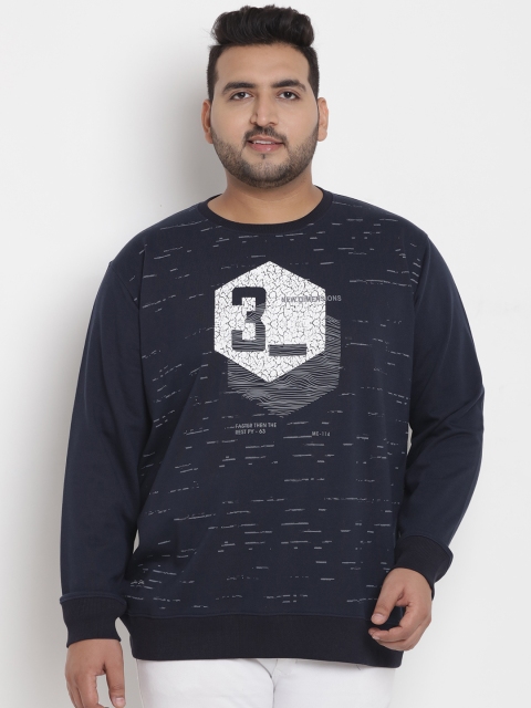 John Pride Plus Size Men Navy Blue Printed Sweatshirt