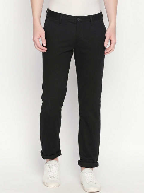 Basics Men Black Tapered Fit Solid Regular Trousers