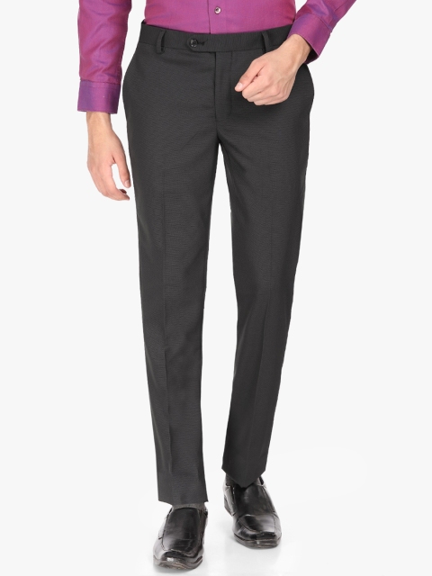 SUITLTD Men Black Slim Fit Self Design Formal Trousers