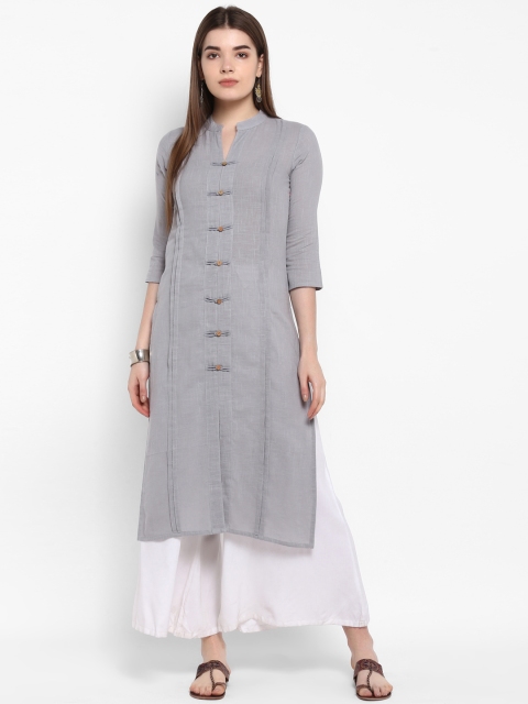 ETHNIC STREET Women Grey Solid Straight Kurta