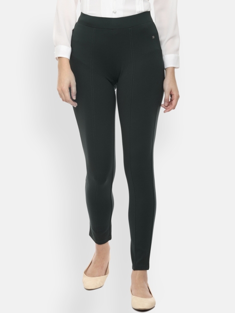Allen Solly Woman Green Solid Regular Fit Treggings