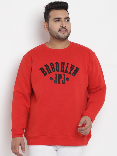 John Pride Plus Size Men Red Embroidered Sweatshirt