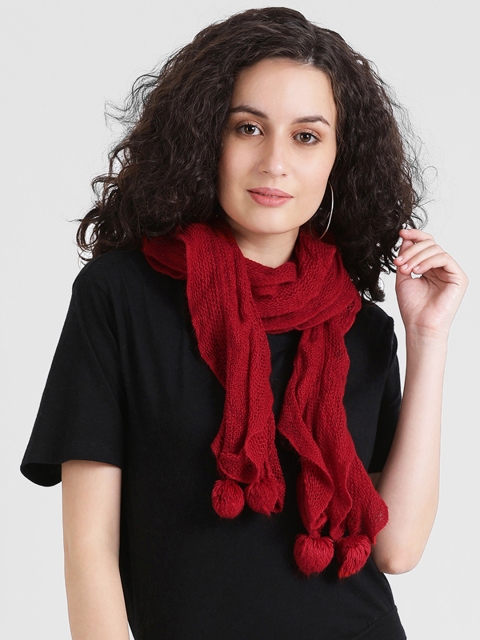 Zink London Women Red Woollen Knitted Scarf, Maroon