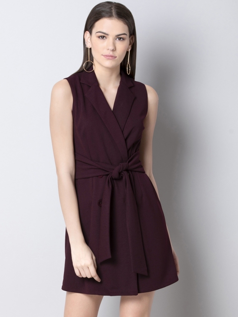 FabAlley Women Solid Maroon Wrap Dress