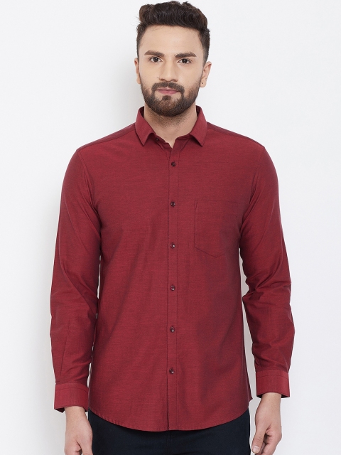 Canary London Men Maroon Smart Slim Fit Solid Casual Shirt