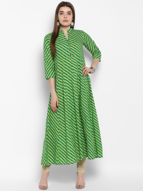 ETHNIC STREET Women Green Striped A-Line Kurta