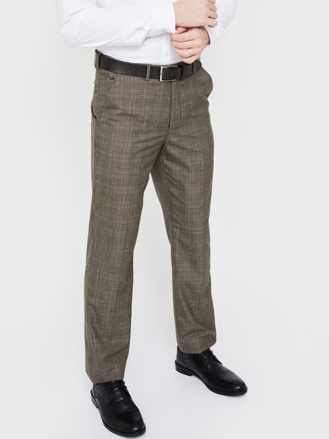 CODE by Lifestyle Men Khaki Slim Fit Checked Formal Trousers