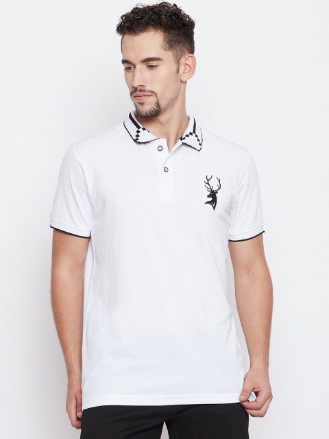 PORTBLAIR Men White Solid Polo Collar T-shirt