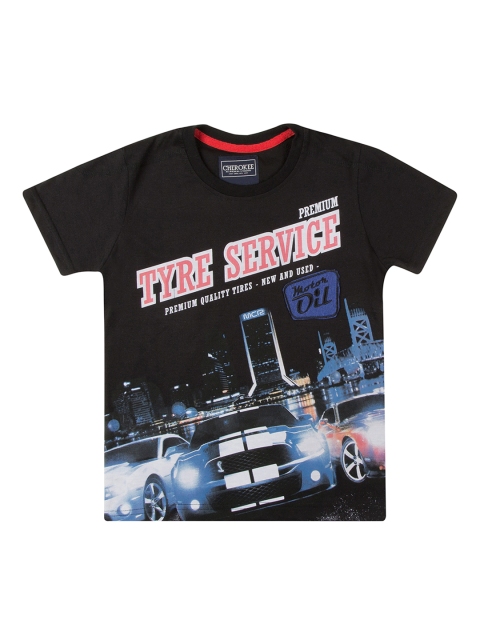 Cherokee Boys Black Printed Round Neck T-shirt