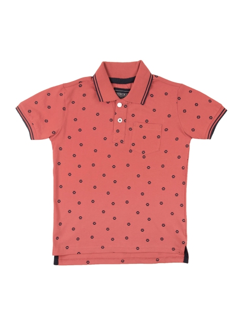 Cherokee Boys Orange Printed Polo Collar Pure Cotton T-shirt