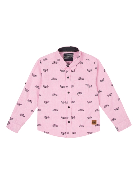 Cherokee Boys Pink Regular Fit Printed Casual Shirt