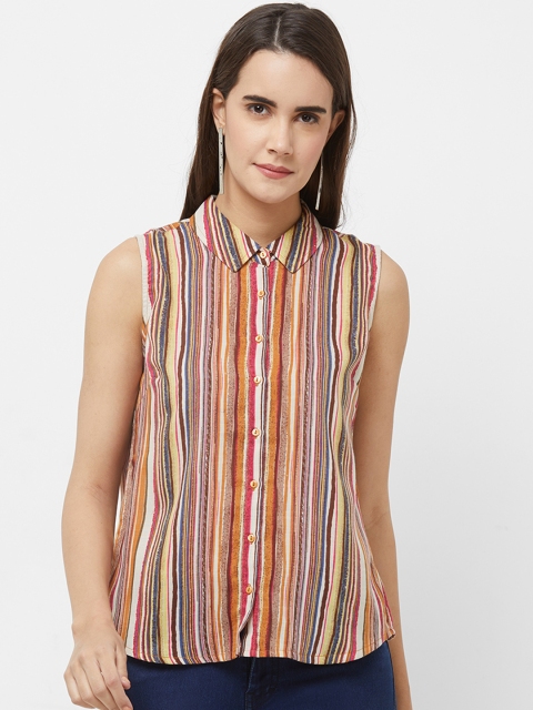 Fusion Beats Women Multicoloured Striped Shirt Style Top, Multi