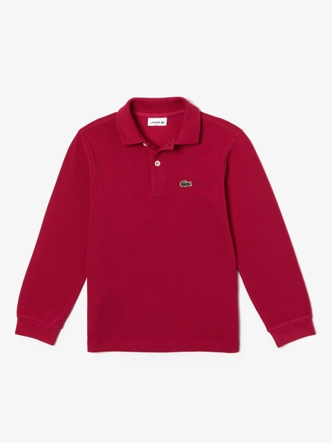 Lacoste Boys Red Solid Polo Collar T-shirt
