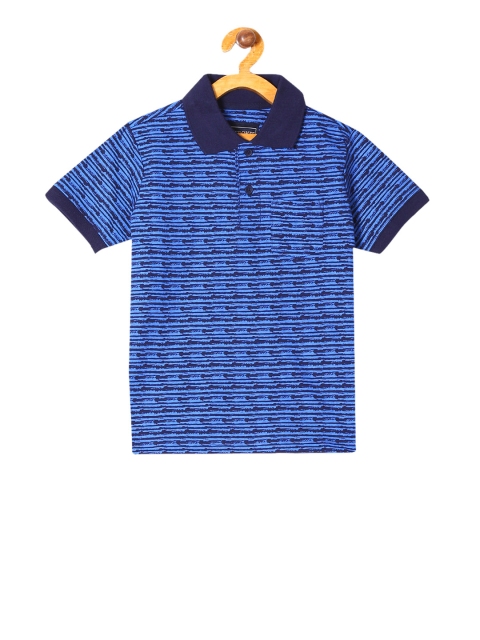 Cherokee Boys Blue Printed Polo Collar Pure Cotton T-shirt