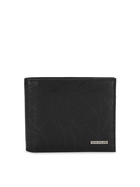 Peter England Men Black Leather Textured Two Fold Wallet