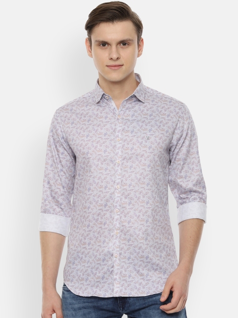 V Dot Men White & Purple Slim Fit Printed Casual Shirt