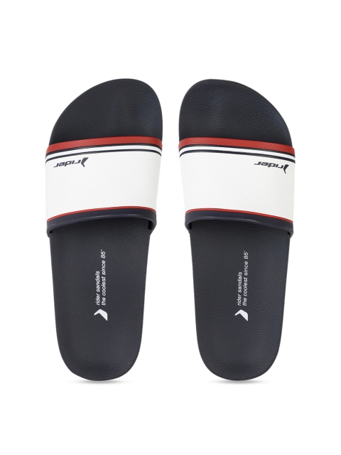 Rider Men White Striped Sliders