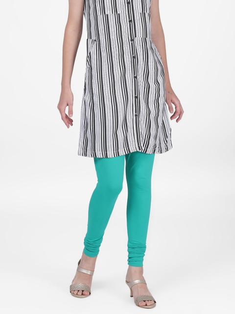 DIXCY SCOTT Slimz Women Sea Green Solid Churidar Length Leggings