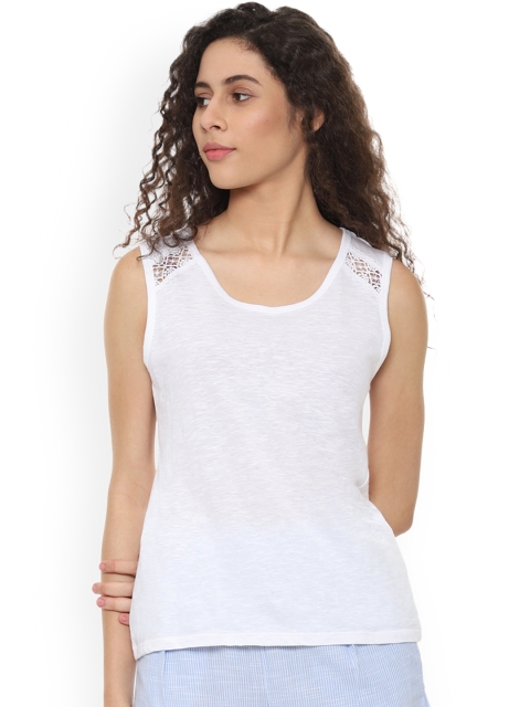 People Women White Self Design Pure Cotton Top