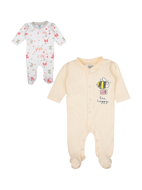 MeeMee Girls Pack of 2 Rompers, Beige