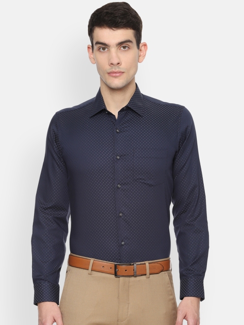 Van Heusen Men Navy Blue Slim Fit Self Design Formal Shirt