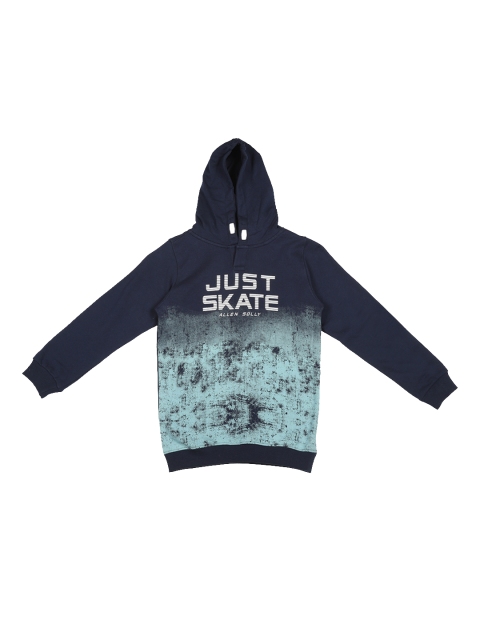 Allen Solly Junior Boys Navy Blue Printed Hooded Sweatshirt