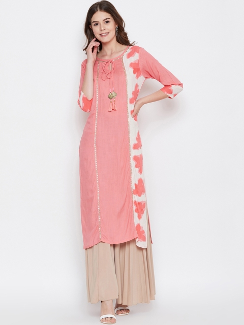 Prakhya Women Pink Printed Straight Kurta