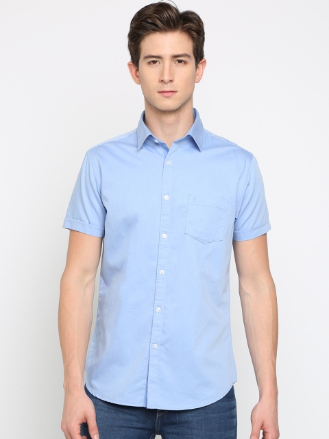 TED HARBOR Men Blue Standard Slim Fit Solid Casual Shirt