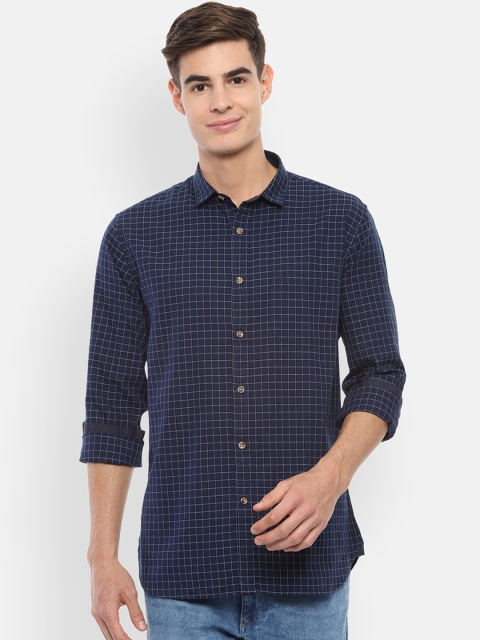 Allen Solly Men Navy Blue Slim Fit Checked Casual Shirt