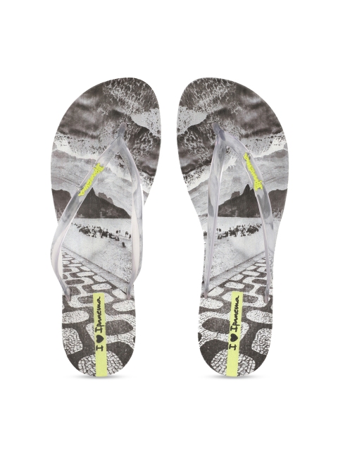 iPanema Women Grey & White Printed Thong Flip-Flops