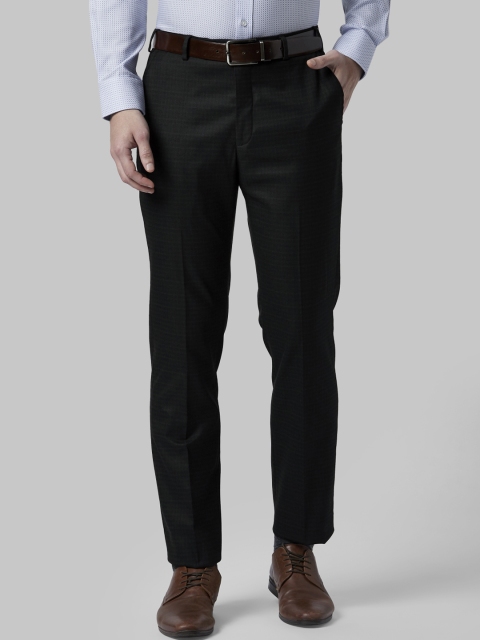 Park Avenue Men Black Slim Fit Checked Formal Trousers