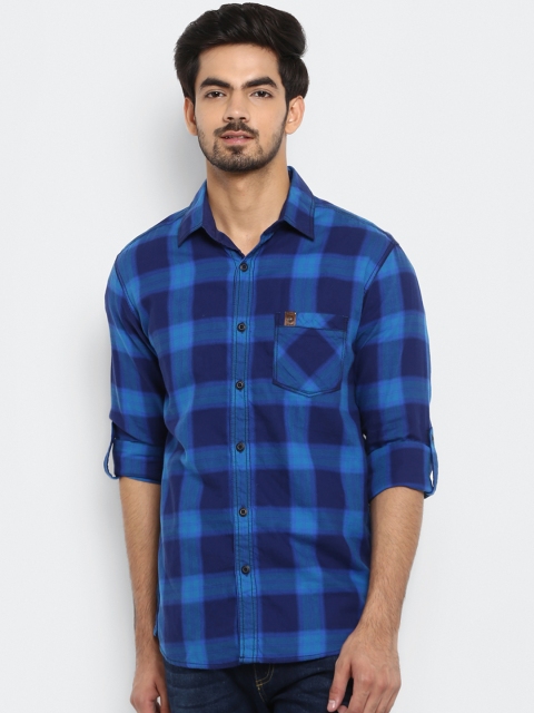 Mufti Men Blue Slim Fit Checked Casual Shirt