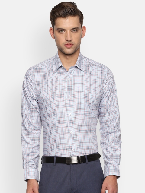 Louis Philippe Men White Slim Fit Checked Formal Shirt