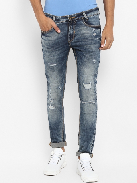 Mufti Men Blue Slim Fit Mid-Rise Mildly Distressed Stretchable Jeans