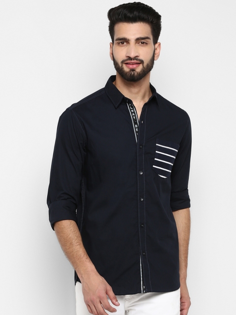 Mufti Men Navy Blue Slim Fit Solid Casual Shirt