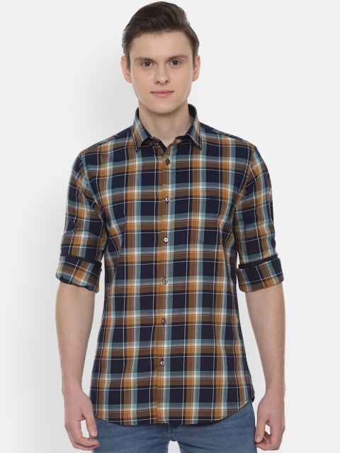 Van Heusen Sport Men Navy Blue Slim Fit Checked Casual Shirt