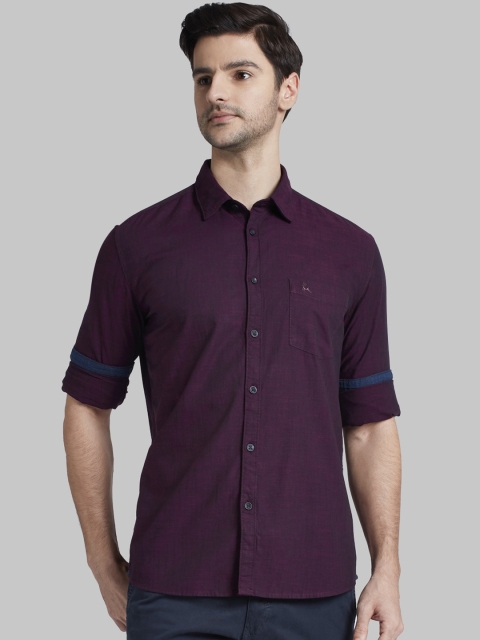 Parx Men Purple Slim Fit Solid Casual Shirt