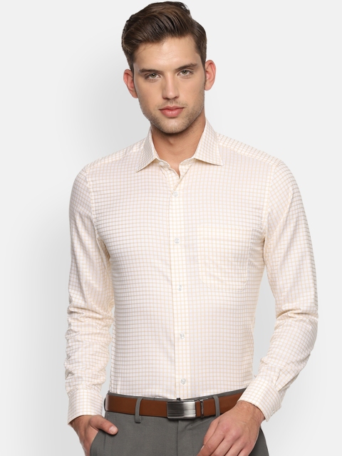 Louis Philippe Men Yellow & Off-White Regular Fit Checked Formal Shirt
